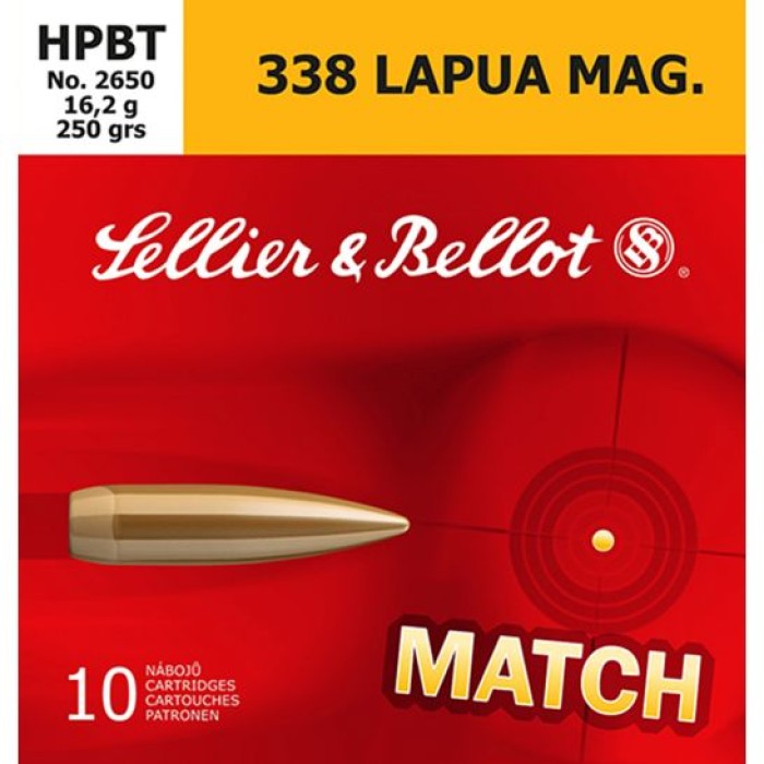 Sellier & Bellot 250 gr Hollow Point Boat Tail .338 Lapua Mag Ammo, 10/box - SB338LMA