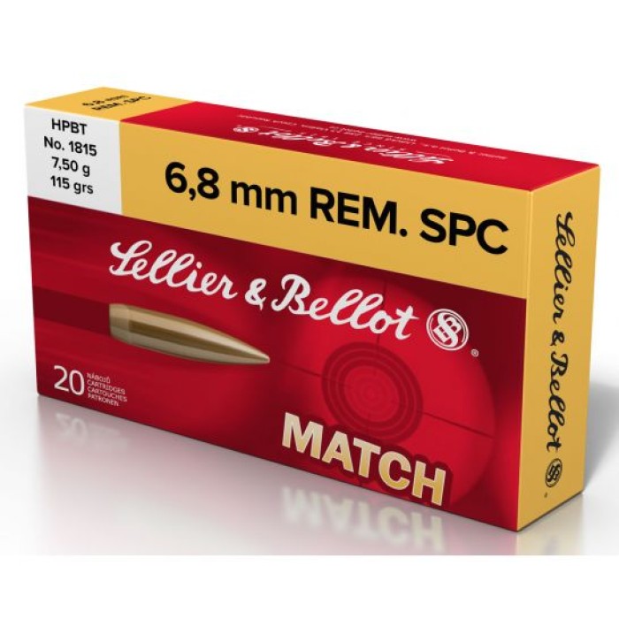 Sellier & Bellot 115 gr Hollow Point Boat Tail 6.8mm SPC Ammo, 20/box - SB68D
