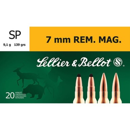 Sellier & Bellot 140 gr Semi-Jacketed Soft Point 7mm Rem Mag Ammo, 20/box - SB7B