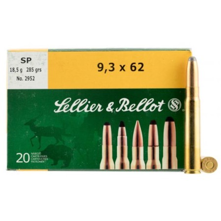Sellier & Bellot 285 gr Semi-Jacketed Soft Point 9.3x62mm Mauser Ammo, 20/box - SB9362A