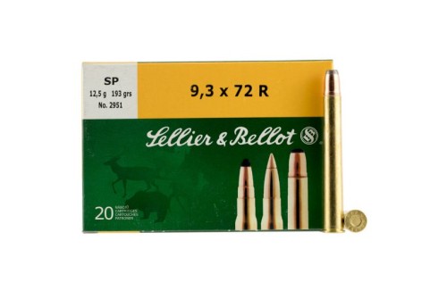 Sellier & Bellot 193 gr Semi-Jacketed Soft Point 9.3x72mmR Ammo, 20/box - SB9372RA