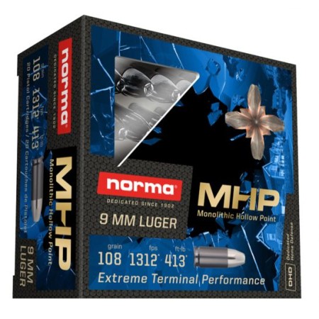 Norma Ammunition 108 gr Monolithic Hollow Point 9mm Ammo, 20/box - 299740020