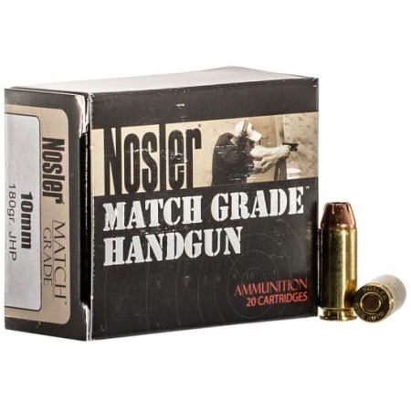 Nosler 51400 Match Grade 10mm Auto 180 gr Jacketed Hollow Point (JHP) 20 Bx/ 10 Cs