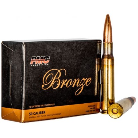 PMC Ammunition Bronze 660 gr Full Metal Jacket Boat Tail .50 BMG Ammo, 10/box - 50A