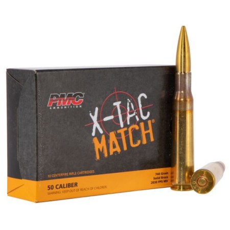 PMC Ammunition X-TAC Match 740 gr Solid Brass .50 Ammo, 10/box - 50XM