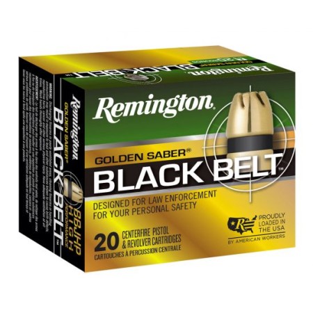 Remington Golden Saber Black Belt 124 gr Belted Brass Jacketed Hollow Point 9mm Ammo, 20/box - GSN9MMCB