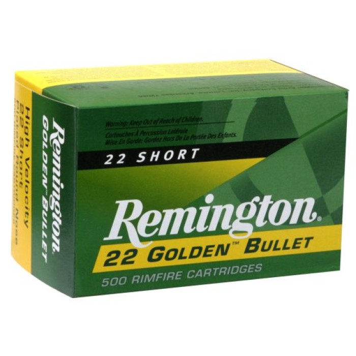 Remington 22 Golden Bullet 29 gr Plated Lead Round Nose .22 Short Ammo, 100/box - 1000