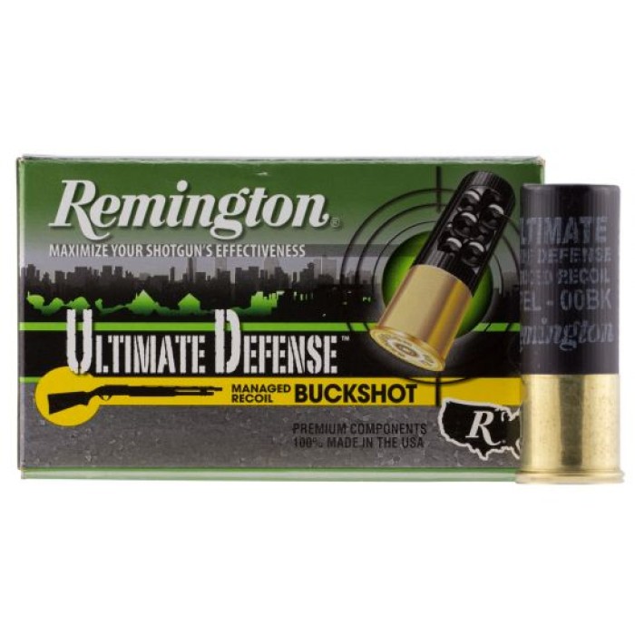 Remington Ultimate Defense 2.75" 12 Gauge Ammo 00 Buck, 5/box - 12B008RRHD