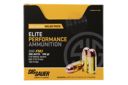 Sig Sauer Elite Ball, Sig E380b1-200    380     100 Fmj Elite *vp* 200/box
