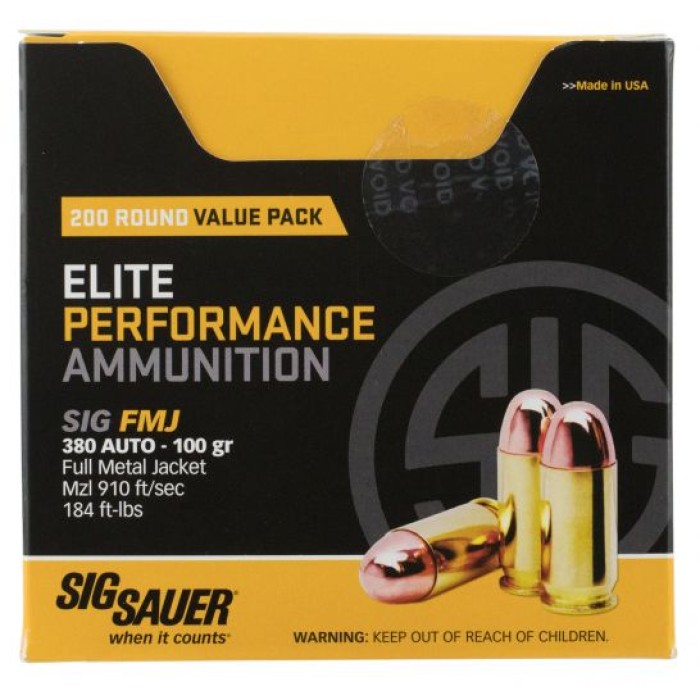 Sig Sauer Elite Ball, Sig E380b1-200    380     100 Fmj Elite *vp* 200/box
