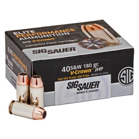 Sig Sauer E40SW250 Elite V-Crown  40 S&W 180 gr Jacketed Hollow Point (JHP) 50 Bx/ 20 Cs