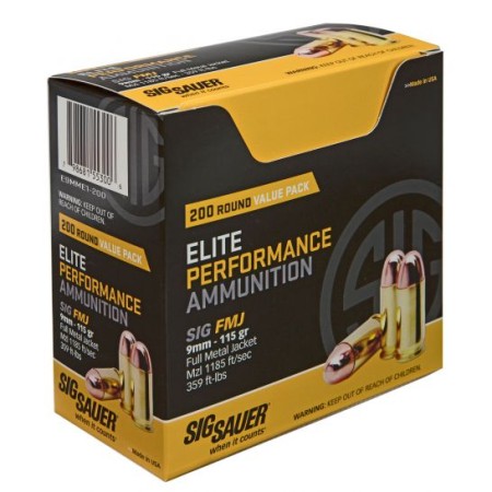 Sig Sauer Elite Ball, Sig E9mme1-200    9mm     115 Fmj Elite *vp* 200/box