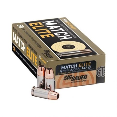 Sig Sauer Match Elite V-Crown 147 gr Jacketed Hollow Point 9mm Ammo, 50/box - E9MMA3COMP50