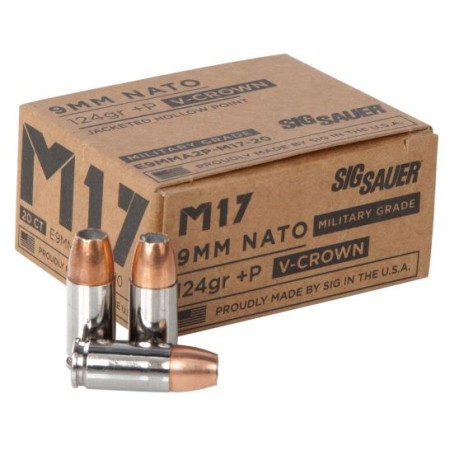 Sig Sauer Elite Performance V-Crown 124 gr Jacketed Hollow Point 9mm +P Ammo, 20/box - E9MMA2PM1720