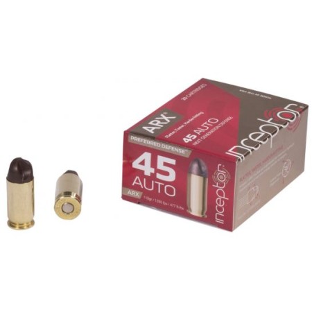 Inceptor Preferred Defense 118 gr ARX .45 Auto Ammo, 20/box - 45ARXBR11820