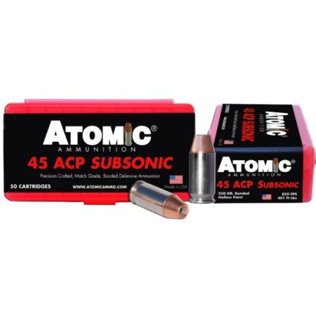 Atomic Ammunition 250 gr Bonded Match Hollow Point .45 ACP Subsonic Ammo, 50/box - 00439