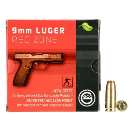 Geco Red Zone 124 gr Jacketed Hollow Point 9mm Ammo, 20/box - 293240020