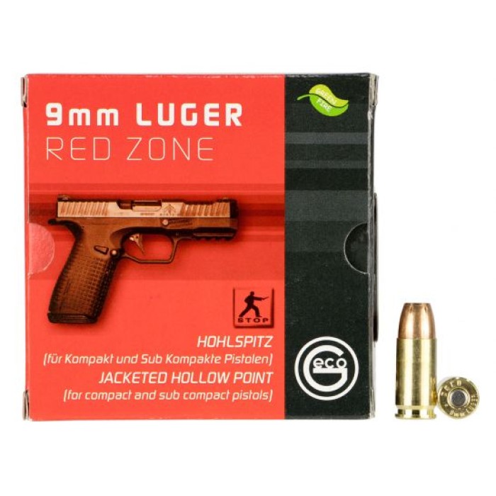 Geco Red Zone 124 gr Jacketed Hollow Point 9mm Ammo, 20/box - 293240020