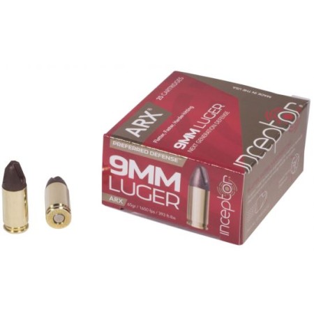 Inceptor Preferred Defense 65 gr ARX 9mm Ammo, 25/box - 9ARXBRLUG65