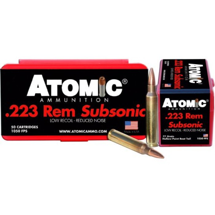 Atomic Ammunition Subsonic 77 gr Hollow Point Boat Tail .223 Rem/5.56 Ammo, 50/box - 429