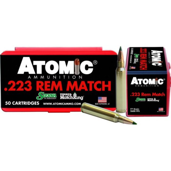 Atomic Sierra Tipped Hollow Tip Ammunition .223 Rem 50Rds 77 Grain