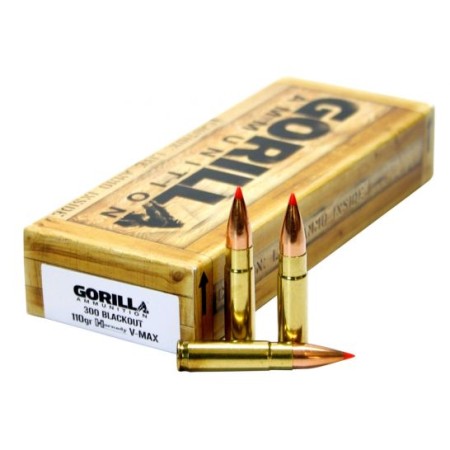 Gorilla Ammunition 110 gr Hornady V-Max .300 Blackout Ammo, 20/box - GA300110VMAX