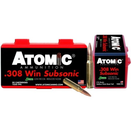 Atomic Ammunition Subsonic 175 gr Sierra MatchKing Hollow Point Boat Tail .308 Win/7.62 Ammo, 50/box - 430