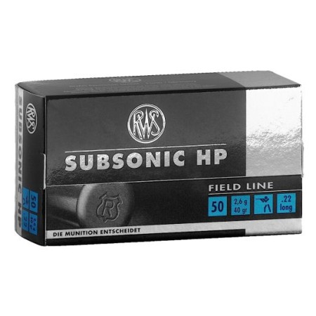 RWS Rottweil Subsonic HP 40 gr Hollow Point .22lr Ammo, 50/pack - 2132664