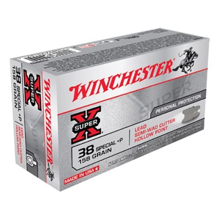 Winchester Ammunition Super-X 158 gr Lead Semi Wad Cutter Hollow Point .38 Spl +P Ammo, 50/box - X38SPD
