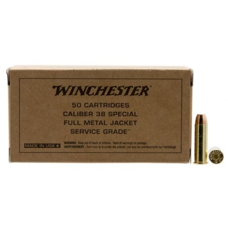 Winchester Ammunition Service Grade 130 gr Full Metal Jacket Flat Nose .38 Spl Ammo, 50/box - SG38W