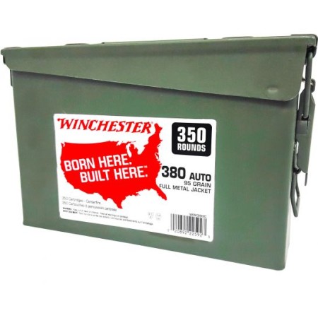 Winchester USA HANDGUN .380 ACP 95 grain Full Metal Jacket Centerfire Pistol Ammo, 350 Rounds, WW380C