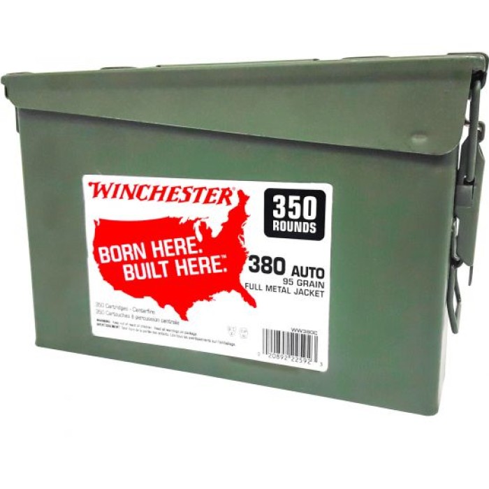 Winchester USA HANDGUN .380 ACP 95 grain Full Metal Jacket Centerfire Pistol Ammo, 350 Rounds, WW380C