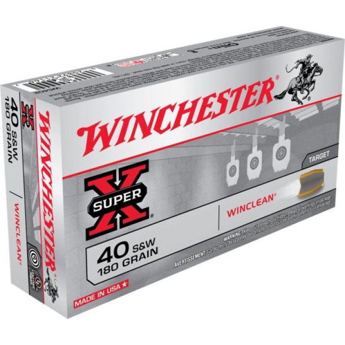 Winchester Ammunition Super-X 180 gr WinClean (Brass Enclosed Base) .40 S&W Ammo, 50/box - WC402