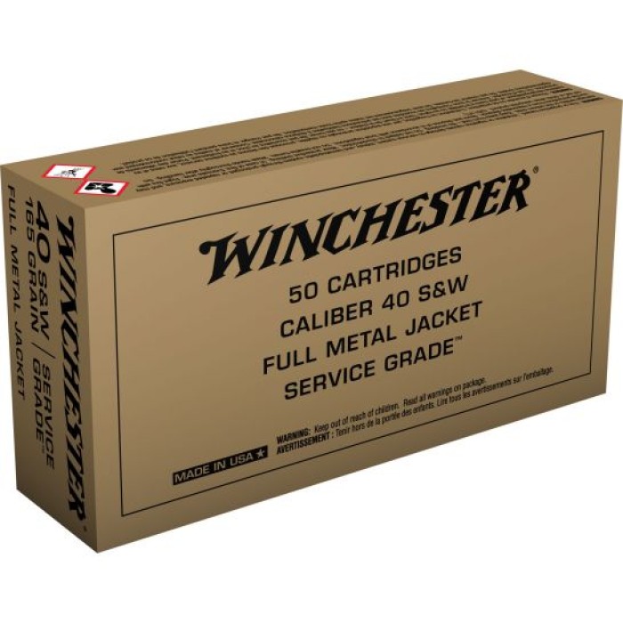 Winchester Ammunition Service Grade 165 gr Full Metal Jacket Flat Nose .40 S&W Ammo, 50/box - SG40W