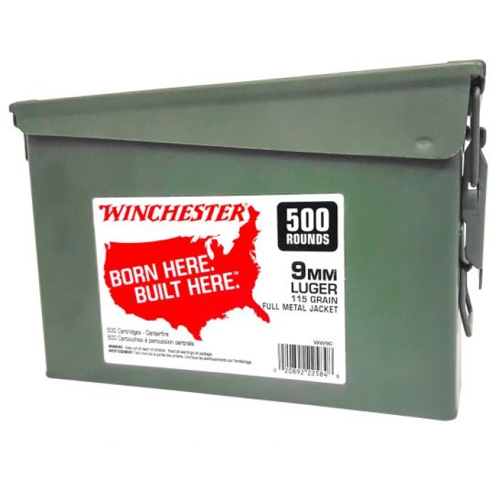 Winchester Ammunition USA 115 gr Full Metal Jacket 9mm Ammo, 500/box - WW9C