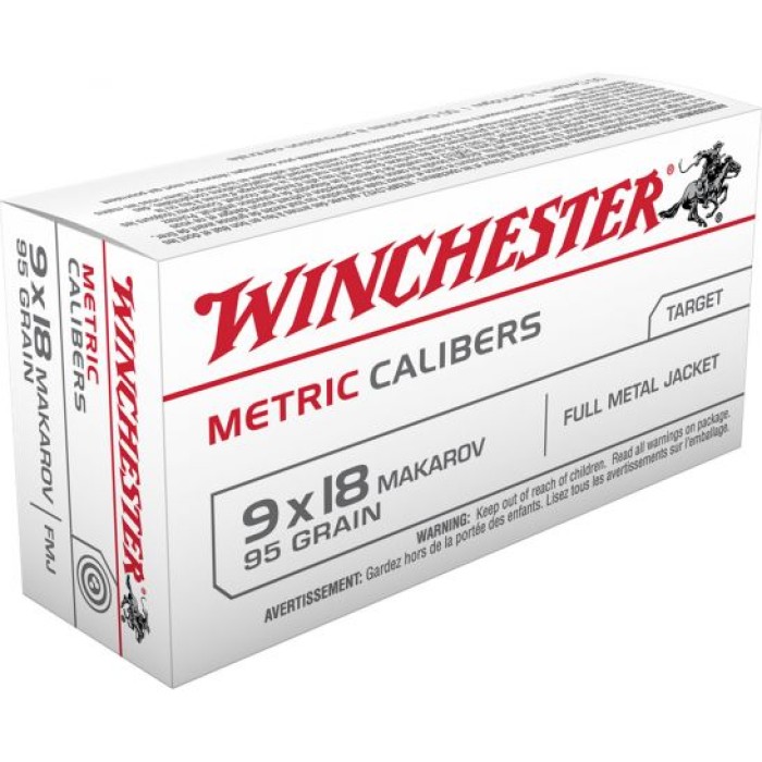 Winchester Ammunition USA 95 gr Full Metal Jacket 9mm Makarov Ammo, 50/box - MC918M