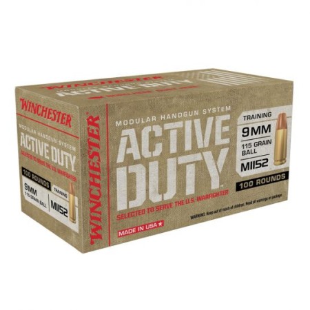 Winchester Ammunition Active Duty 115 gr Full Metal Jacket Flat Nose 9mm Ammo, 100/box - WIN9MHSC