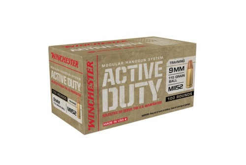 Winchester Ammunition Active Duty 115 gr Full Metal Jacket Flat Nose 9mm Ammo, 100/box - WIN9MHSC