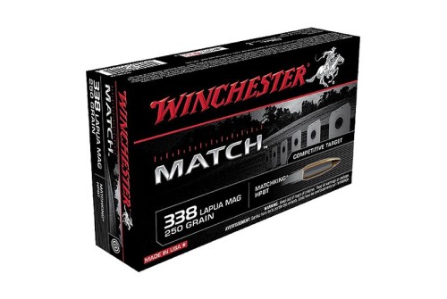 Winchester Ammunition Match 250 gr Sierra MatchKing Boat Tail Hollow Point .338 Lapua Mag Ammo, 20/box - S338LM