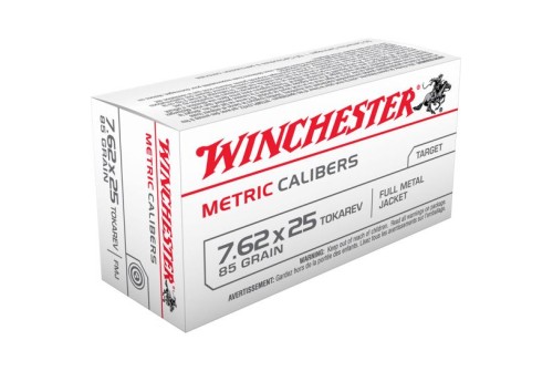 Winchester Ammunition USA Metric 85 gr Full Metal Jacket 7.62x25mm Tokarev Ammo, 50/box - MC762TOK