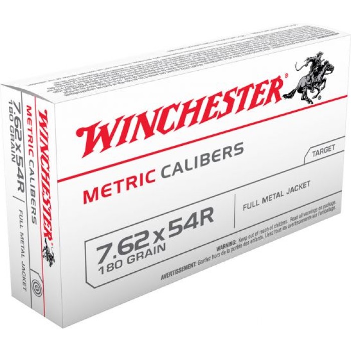 Winchester Ammunition USA Metric 180 gr Full Metal Jacket 7.62x54mmR Ammo, 20/box - MC76254R