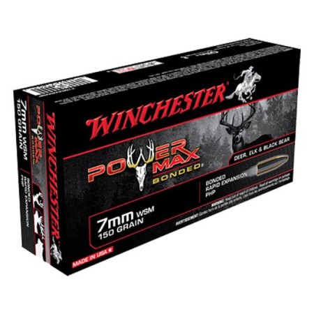 Winchester Ammunition Power Max Bonded 150 gr Rapid Expansion, Protected Hollow Point 7mm WSM Ammo, 20/box - X7MMWSMBP