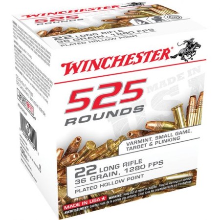 Winchester Ammunition USA 36 gr Copper-Plated Hollow Point .22lr Ammo, 525/box - 22LR525HP