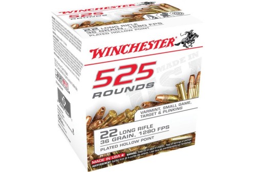 Winchester Ammunition USA 36 gr Copper-Plated Hollow Point .22lr Ammo, 525/box - 22LR525HP