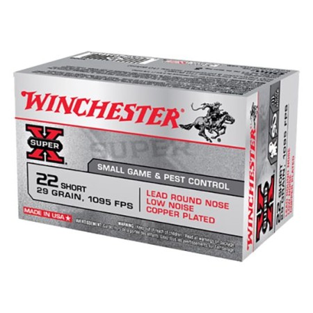 Winchester Ammunition Super-X 29 gr Lead Round Nose Low Noise Copper-Plated .22 Short Ammo, 50/box - X22S