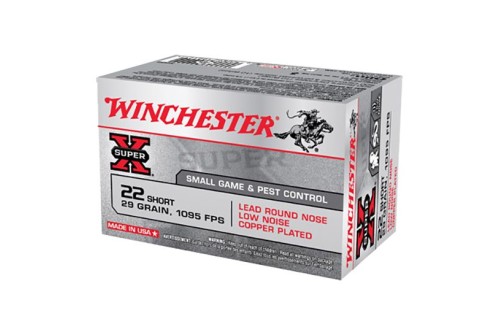 Winchester Ammunition Super-X 29 gr Lead Round Nose Low Noise Copper-Plated .22 Short Ammo, 50/box - X22S