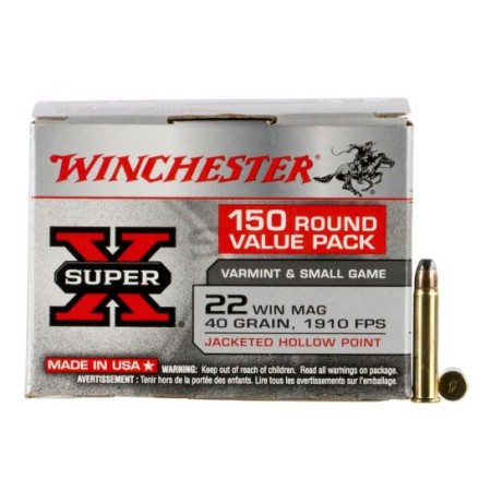 Winchester Ammunition Super-X 40 gr Jacketed Hollow Point .22 WMR Ammo, 150/box - X22MH150