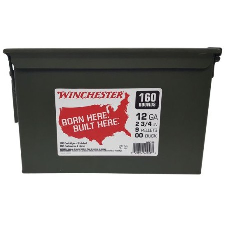 Winchester Born Here Built Here 9 Pellet 00 Buckshot 12 GA 2.75-inch 160 Rds with Ammo Can