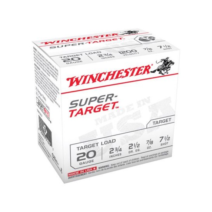 Winchester Ammunition Super Target 2.75" 20 Gauge Ammo 7-1/2, 25/box - TRGT207