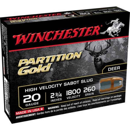 Winchester Ammunition Partition Gold 2.75" 20 Gauge Ammo, 5/box - SSP20